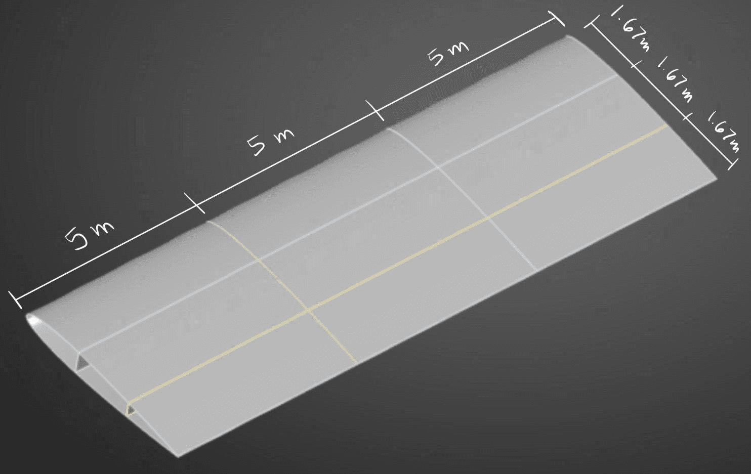 Figure 1: Wing geometry — a cantilevered thin-walled box structure of skin, spars, and ribs.