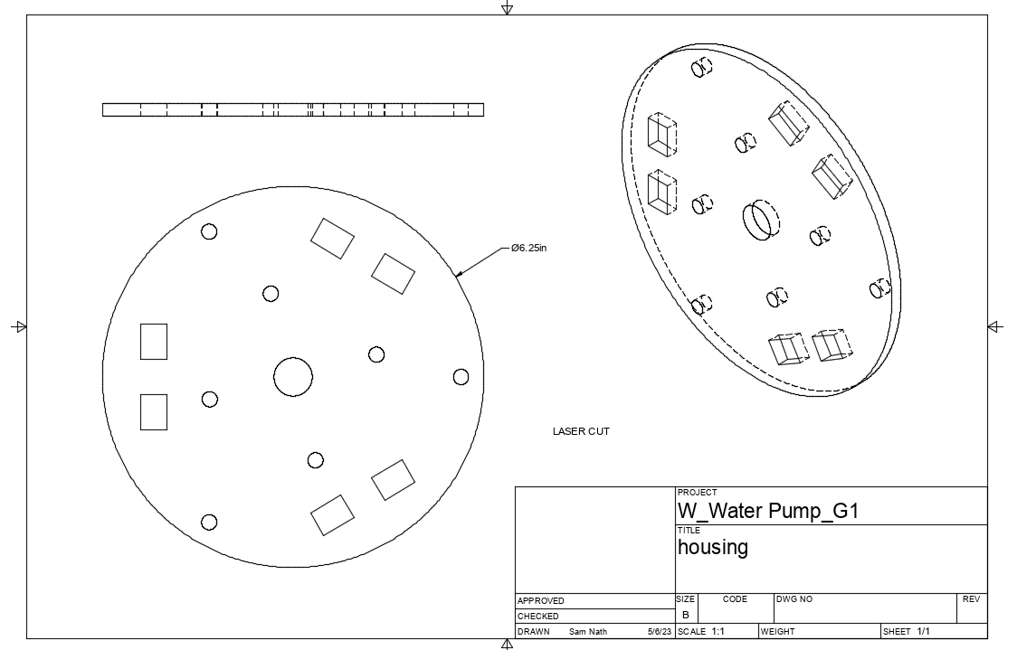 Figure 11b: Housing base disc, Ø6.25 in, with tab slots for the three side walls.