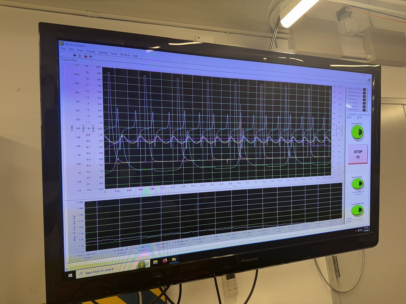 Figure 4: Live acquisition during a run — pressure traces streaming to the operator display.